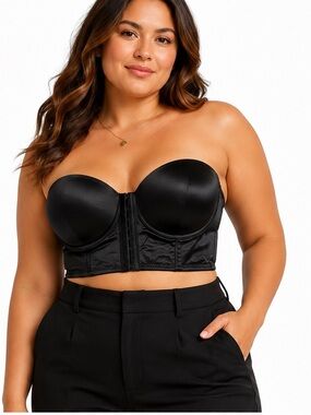 Juicy Couture Black Satin Strapless Bra Bustier 34C Front Closure *NO STRAPS
